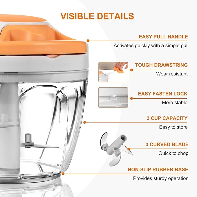 Manual Food Processor Vegetable Chopper (White, 650ML)