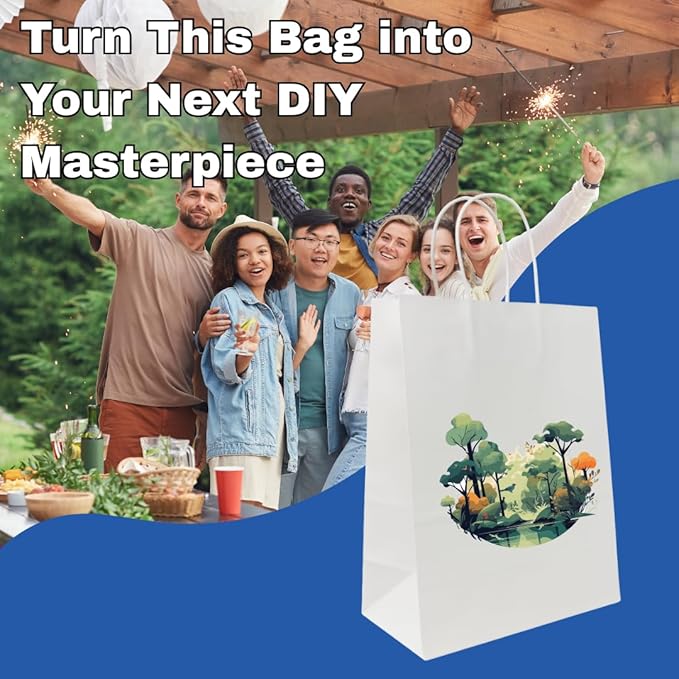 ASSUREPAK DIY Paper Bags - 250 units - White Color - 10"x5"x13"- 60LB (90 GSM strong) - Twisted Handle Recyclable Bags for Kids Drawing, Decorating and Creative Projects - 10513WHITEPAPTHDL