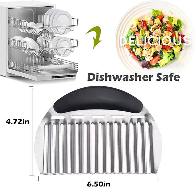 JAYVAR Large Crinkle Cutter French Fry Cutter, Large Crinkle Potato Slicer Wavy Chopper, Stainless Steel Wavy Slicer Crinkle Cutting Chopping Tools with Handle for Carrot Vegetable