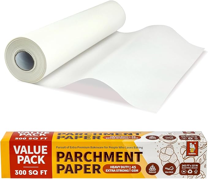 Katbite 15in x 242ft, 300 Sq.Ft Value Pack Parchment Paper Roll for Baking, Parchment Baking Paper with Serrated Cutter, Heavy Duty & Value Pack Roll for Cooking, Air Fryer, Steaming, Bread