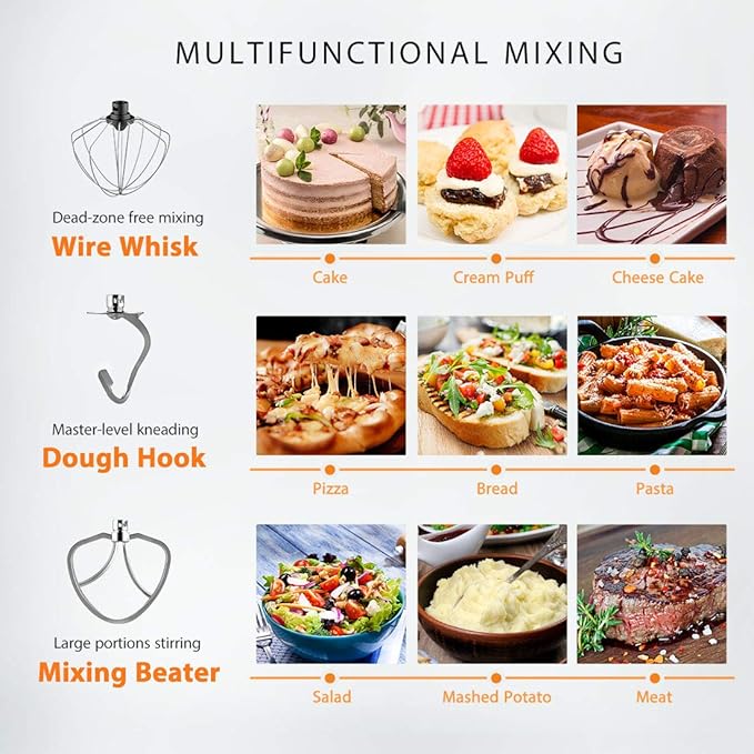 VIVOHOME 7.5 Quart Stand Mixer, 660W 6-Speed Tilt-Head Kitchen Electric Food Mixer with Beater, Dough Hook, Wire Whip, and Egg Separator, Iron Gray