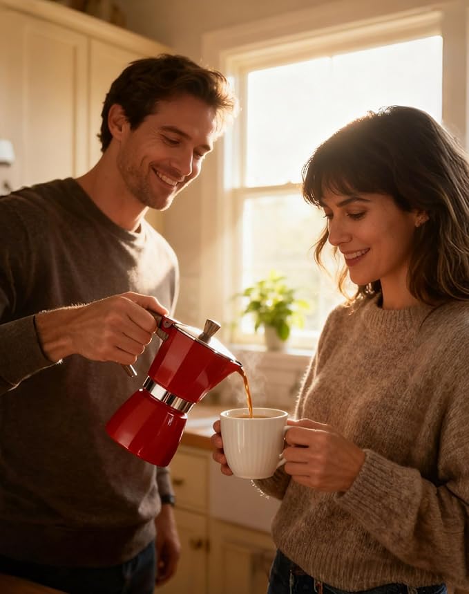 AGOGO Milano Moka Pot, Stovetop Espresso Maker, Greca, Coffee Percolator, Turkish Coffee Maker with Paper Filter 6 Cup Red