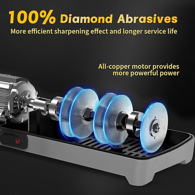 Professional 3-stage Electric Knife Sharpener for Kitchen Knives, with 100% Diamond Abrasive 20° Precision Angle Guide, Quickly Sharpening, Repairing/Restoring/Polish Blades (Silver)