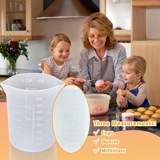 Palksky Silicone Cups for Melting Chocolate, 4PCS Silicone Measuring Cups with 250 & 350ml Capacity, Reusable Baking Supplies for DIY Chocolate Molds