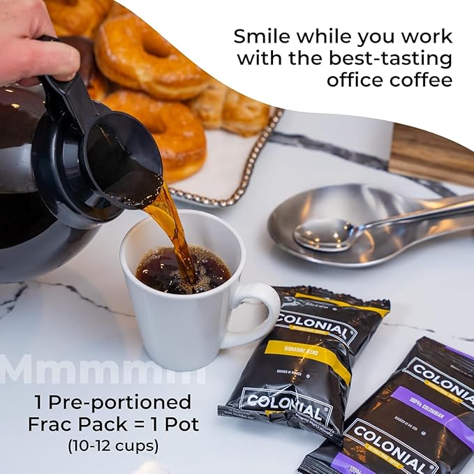 Colonial Coffee 100 Count Single Pot Coffee Packets – Assorted Variety Pack with Medium, Dark, & Decaf Roast Blends | Pre-Measured Frac Packs for 12 Cup Maker | Bulk Ground Gourmet Coffee for Home & Office