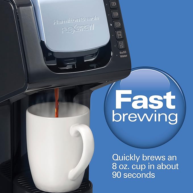 Hamilton Beach Gen 4 FlexBrew Single-Serve Hot & Iced Coffee Maker with Removable Reservoir, Compatible with Pod Packs and Grounds, 50 oz, 4 Fast Brewing Options, Black