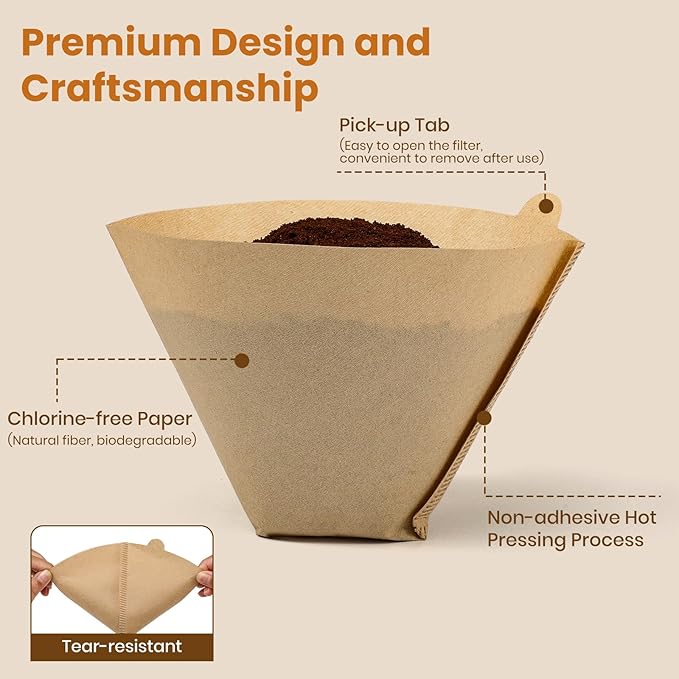 AOZITA #4 Cone Coffee Filters 8-12 Cup, 100 Count Unbleached Natural Coffee Paper Filters, No Blowout, Disposable Coffee Filter for Pour Over and Drip Coffee Maker