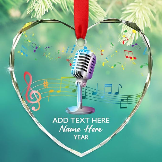 Personalized Micro Recording Glass Christmas Ornament, Customized Year Text Name Singer Singing Microphone Keepsake Ornaments Gift for Women Men Friends Besties, Vocalist Music Xmas Ornament Gifts