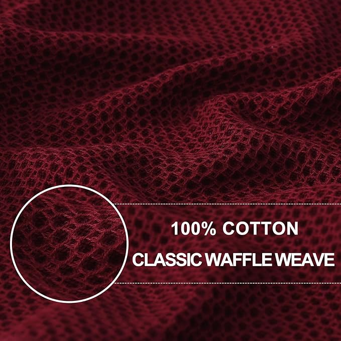 Homaxy 100% Cotton Waffle Weave Kitchen Dish Towels, Ultra Soft Absorbent Quick Drying Cleaning Towel, 13 x 28 Inches, 8-Pack, Burgundy