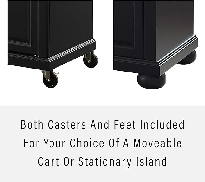 Crosley Furniture Alexandria Wood Top Rolling Kitchen Island Storage Cart, Microwave Stand, Spice Rack, Black