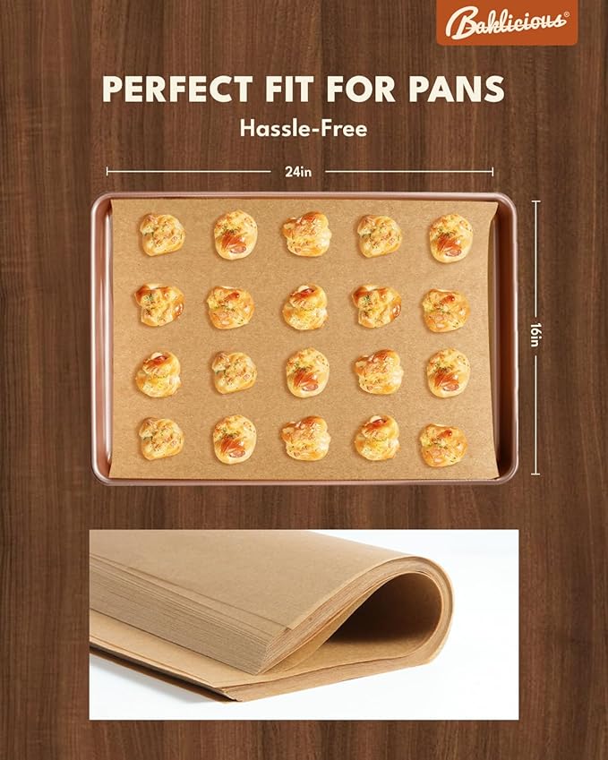 16x24 inch Unbleached Heavy Duty Parchment Paper Sheets, 100Pcs Precut Non-Stick Full Parchment Paper for Baking, Cooking, Grilling, Frying, Steaming, Full Sheet Baking Pan Liners