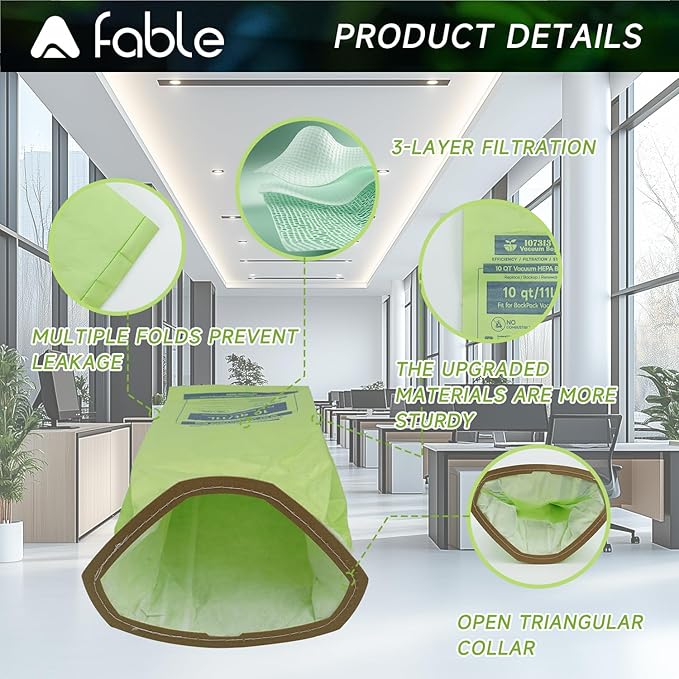 20 Pack 107313 Backpack Vacuum Bags Compatible with ProTeam 10 QT Backpack Vacuum Cleaner，Replace #107313 Open Triangular Collar