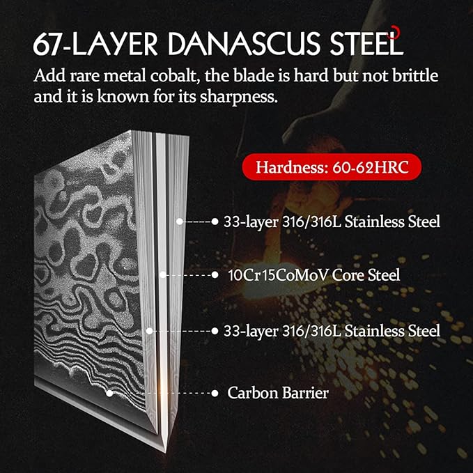 HEZHEN Damascus Boning Knife, 67 Layer Damascus Steel Fillet Knife Kitchen Knives,Figured Sycamore Wood Handle