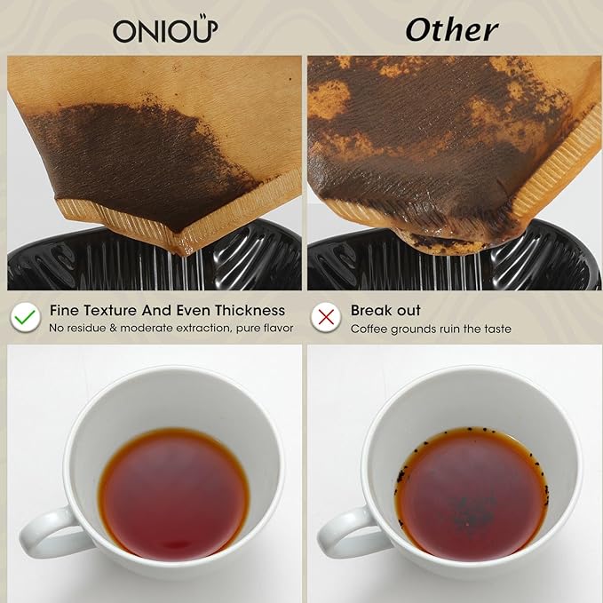 100 Count Coffee Filters #4, ONIOU Number 4 Cone Coffee Paper Filters 8-12 Cup Unbleached, Natural Coffee Filters 4 Cone Paper for Ninja Cuisinart Coffee Makers
