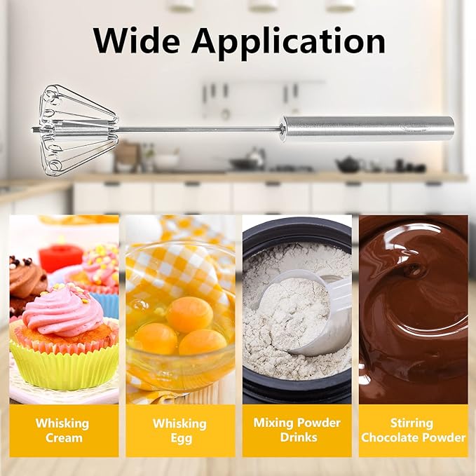 Newness Egg Whisk, [2 Pack 10in & 12in] Stainless Steel Hand Push Whisk Blender for Home - Versatile Tool for Egg Beater, Milk Frother, Hand Push Mixer Stirrer - Kitchen Utensil for Blending, Whisking