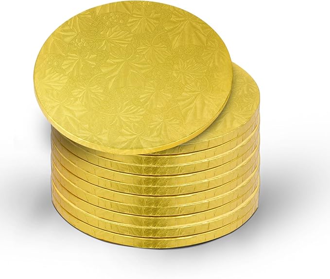 10-Pack Round Gold Cake Drum Board 12 Inch Sturdy 1/2 Inch Thick Full Wrap Edge Cake Base for Heavy Tiered Cakes(12" Gold)