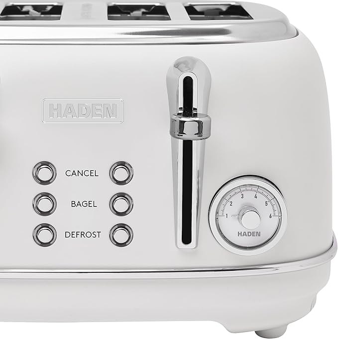 Haden Chelsea 4 Slice Wide Slot Toaster with Adjustable Browning Control, Ivory & Chrome