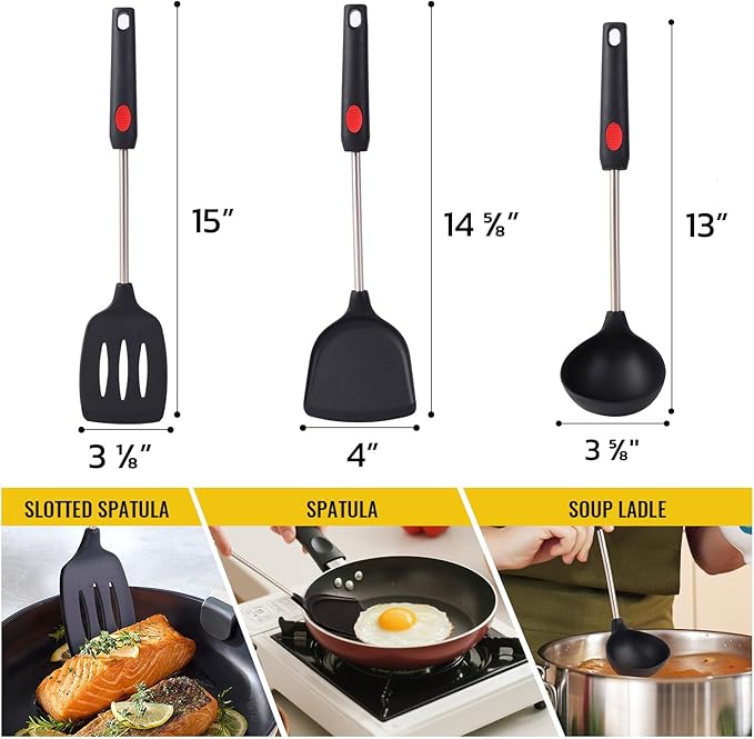 Pack of 3 Spatulas Silicone Heat Resistant,Silicone Cooking Utensils Set,Ladle Spoon for Egg,Meat,Soup