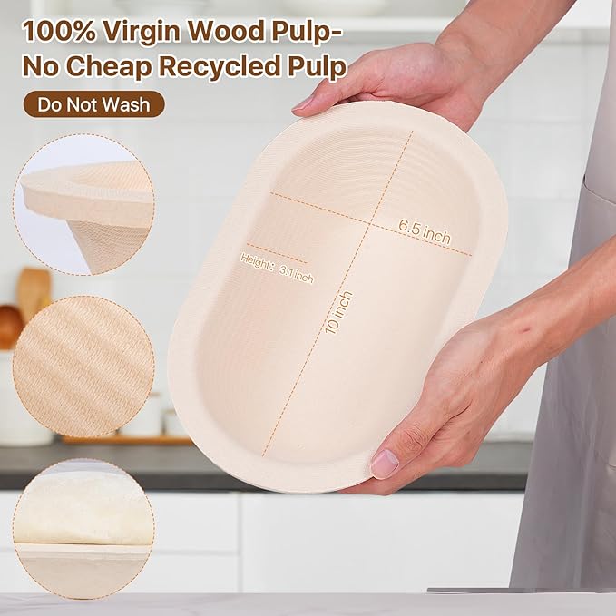 Non-Stick Oval Wood Pulp Banneton Bread Proofing Basket Set Of 2, Sourdough Banneton Basket Set, Bread Making Tool Brotform Sourdough Bread Baking Supplies