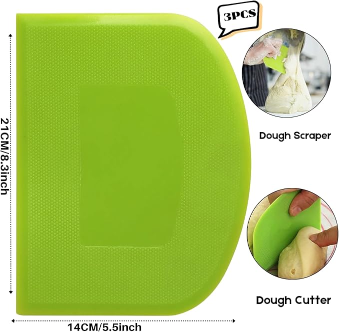 SURDOCA Dough Scraper Bench Scraper - 3P 8.3x5.5" Plastic Flexible Bowl Scraper, Sharp Edge & Angles Cake Scraper. Non-Slip Bakeware Decorating Tools Sculpting & Modeling Tools - Pink+Blue+Green