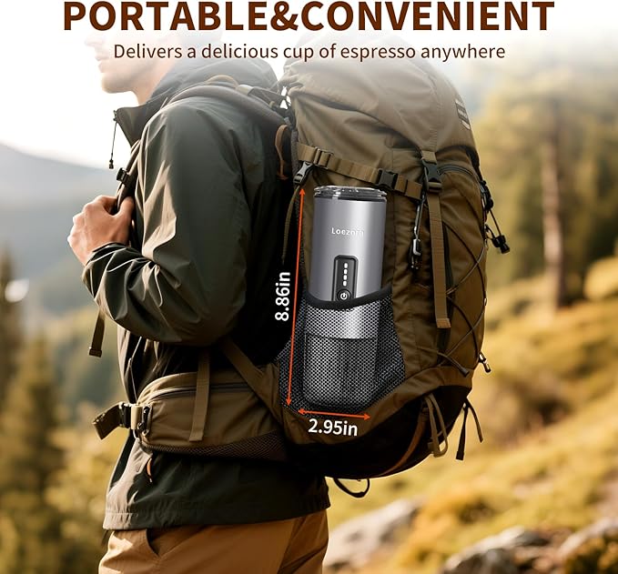 Leozora 20Bar Portable Espresso Machine, 7500mAh USB-C Rechargeable, 3-in-1 for Ground Coffee & Nespresso/DG Capsules, Stainless Steel Travel Coffee Machine for Camping, Car, Office,Silvery