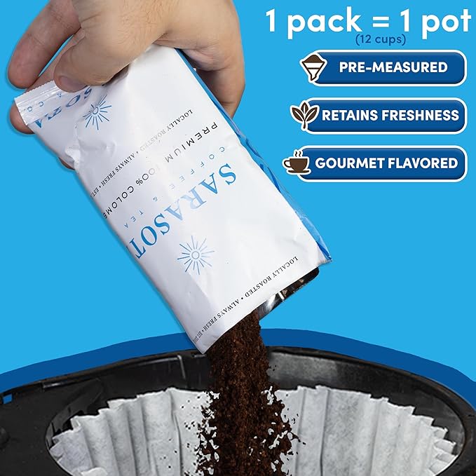 Ground Coffee | Colombian Medium Roast Low Acid Mold Free Pouches | Bulk Packets | Gourmet Columbian Powder Packs for 12 Cup Drip Maker | Premium Highest Rated Individual Premeasured Commercial Bags