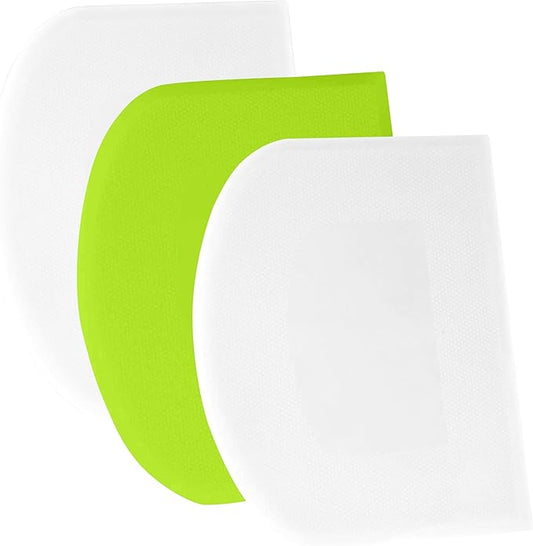 SURDOCA Dough Scraper Bench Scraper - 3P 7.1x4.9" Plastic Flexible Bowl Scraper, Sharp Edge & Angles Cake Scraper. Non-Slip Bakeware Decorating Tools Sculpting & Modeling Tools - White+Green+White