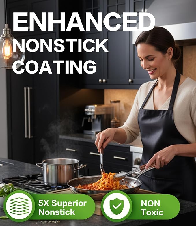 Non Stick Frying Pans with Lids, 10 Inch Fry Pan, Hybrid Large Frying Pan with Lid, Nonstick Skillet Stainless Steel, Dishwasher & Oven-Safe, Induction Compatible Cooking Pan