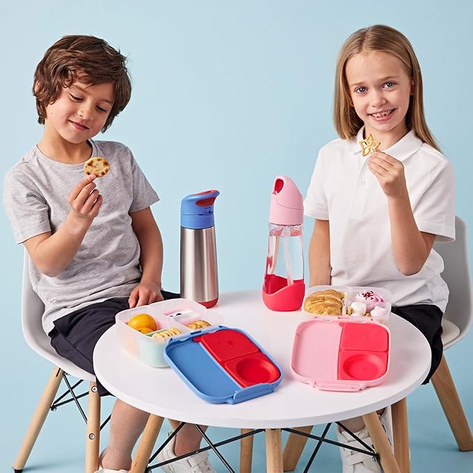 b.box Mini Lunch Box, Bento Box for Kids, Snack Container with 2 Leak Proof Compartments, Reusable Snack Containers with Lids, Kids Lunch Boxes Ages 3+, BPA Free, 4 1/4 Cup Capacity (Blush Crush)