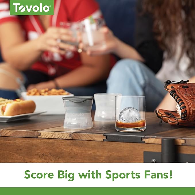 Tovolo Baseball Ice Molds Pack of 2 Large Craft Ice Mold Spheres for Whiskey Bourbon Cocktails, Dishwasher Safe BPA Free Silicone Baseball Ice Sphere Fun Gifts for Baseball Fans Coaches Fathers Dads