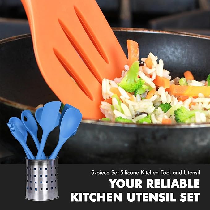 Chef Craft 42075 5 Piece Silicone Kitchen Tool and Utensil Set, Blue
