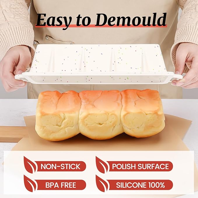 CAKETIME Silicone Loaf Pan with Metal Frame, Nonstick 10 x 4.8 x 2.3 inch Silicone Bread Pan for Baking Homemade Loaf, Bread, Meatloaf, Cake, Sandwich BPA Free