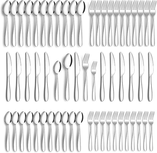 Silverware Set for 12, Amafox 60 Piece Stainless Steel Flatware Set, Mirror Polished Forks and Spoons Knives Cultery Set, Durable and Anti-corrosion, Dishwasher Safe