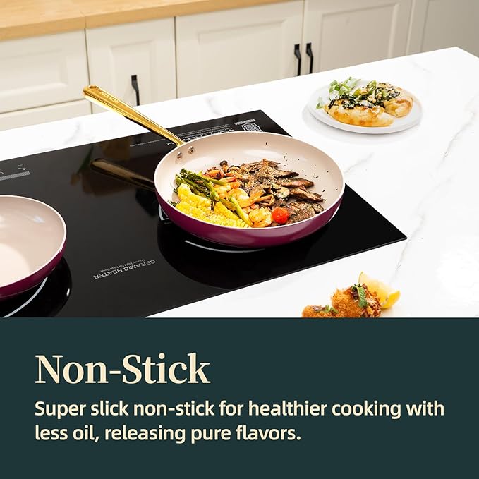 ROYDX Titanium Ceramic Nonstick Fry Pan Set 8", 10" and 12" Frying Pan Skillet Set with Glass Lids-Non Toxic, PTFE & PFOA Free - Oven Dishwasher Safe & Compatible with All Stovetops-Pine Green