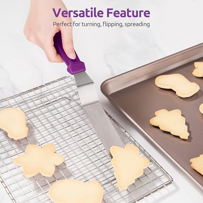 Icing Spatula, U-Taste Offset Spatula Set with 6", 8", 10" Blade, 18/0 Stainless Steel with PP Plastic Handle Angled Cake Decorating Frosting Spatula Set of 3 (Purple)