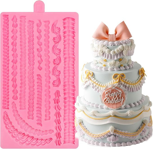 Lambeth Cake Border Fondant Molds, Whipped Cream Shaped Silicone Molds, Cake Decoration Chocolate Baking Molds for Cupcake Topper Mousse Cookie Candy Gum Paste Clay Resin DIY Crafts