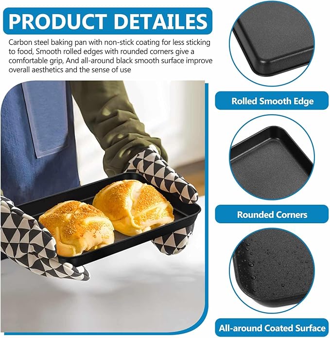 P&P CHEF 9 Inch Baking Cookie Sheet Pan, Carbon Steel Oven Tray, Non Stick Bakeware for Cooking Baking Bread Meat Vegetables, Sturdy & Healthy, Easy Clean, 2Pcs