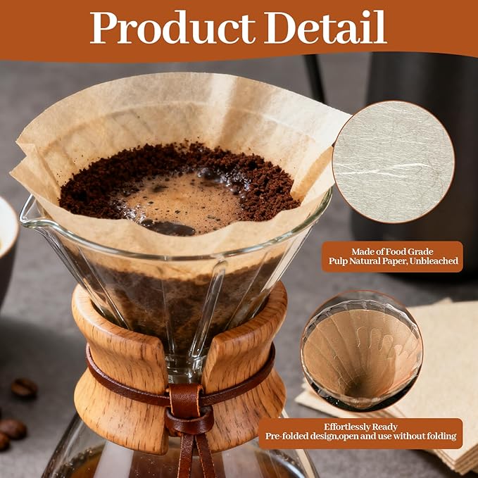 200 Pcs Pre-Folded Unbleached Coffee Filters, Brown Square Disposable Paper Pour Over Coffee Filter, 5-13 Cups Drip Percolator Coffee Filters, Filter for Pour-Over Coffee Makers Home Office