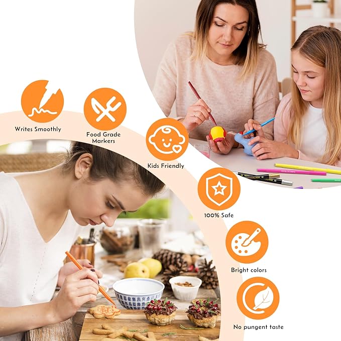 Jewem Edible Markers for Cookie Decorating,14 Pcs Ultra Fine Tip(0.5mm) Food Coloring Pens, Upgrade Double Side Food Grade Pens for Decorating Fondant Cakes, Easter Eggs, Frosting, Macaron,Halloween and Christmas Gifts