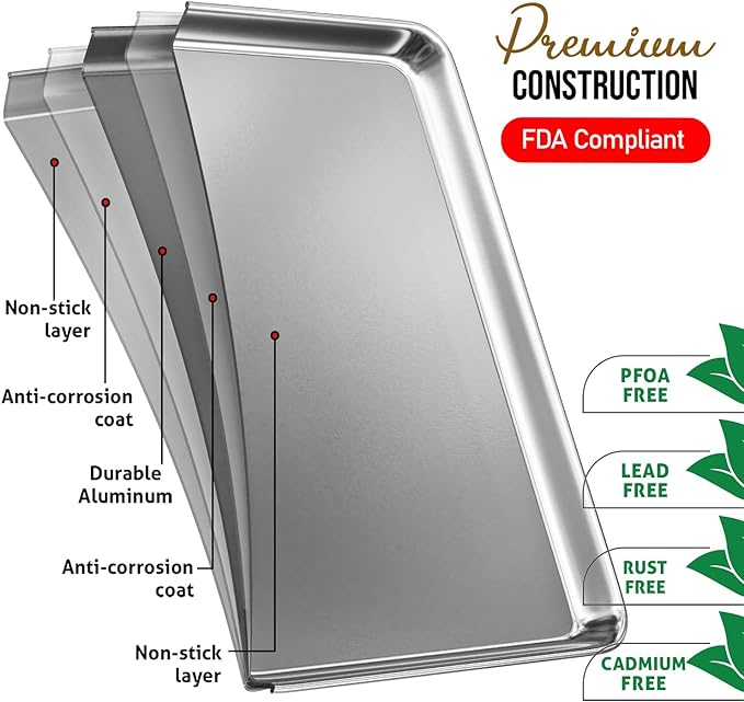 JoyTable Aluminum Baking Sheet Set, Quarter Sheet Pan, Commercial Quality Cookie Sheets for Baking or Roasting Non-Stick, Warp Resistant Aluminum 9 x 13 Baking Pan