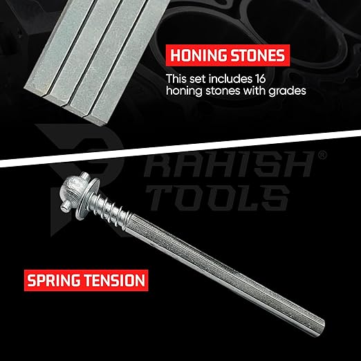 Engine Cylinder Hone Kit 50mm to 75mm Adjustable Handheld Honing Machine Tool Kit with 16 Stones Sizes 4" x3/8" x3/8" - Works for Mid-Size to Larger Car Engines