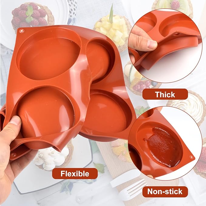Silicone Muffin Top Pans 4 Inch Jumbo Egg Molds,3 Pack 6-Cavity Round Silicone Baking Mold for Whoopie Pie Pan,Hamburger Bun, Corn Bread, Candy, Egg bites, Muffin