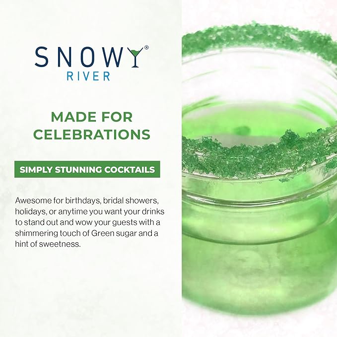 Snowy River Green, Cocktail & Margarita Sugar Rimmer - Vibrant Color Glass Rimming Sugar with Medium Crystal Texture - 8oz