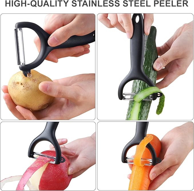 Safe Mandoline Slicer for Kitchen, 5 in 1 Vegetable Chopper, French Fry Cutter For Potatoes, Potato Slicer,Food Chopper,Adjustable Thickness 0.1-8 mm, With Peeler/Cleaning Brush（(BlackKnight)