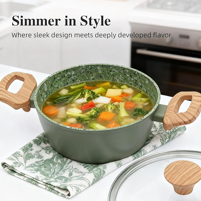 3-Piece Nonstick Pots and Pans Set with Lids, Includes 10.25 Inch Frying Pan 1.5Qt Saucepan and 2.2Qt Stock Pot, PFOA Free Dishwasher Safe Induction Compatible Family Cookware, Green