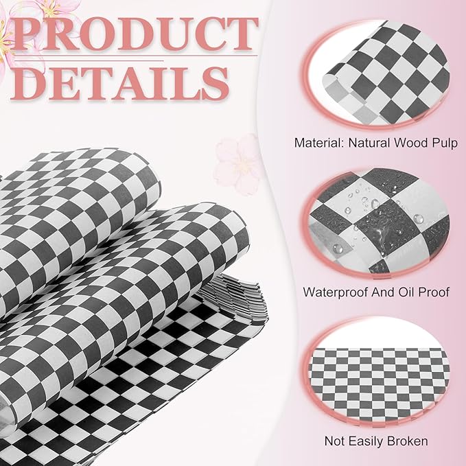 PATIKIL 8.7" x 8.7" Waxed Paper Sheets, 50Pcs Square Pattern Oil-absorbing Dry Food Wrapping Paper for Bakery Coffee Shop Home Baking Kitchen DIY, Black