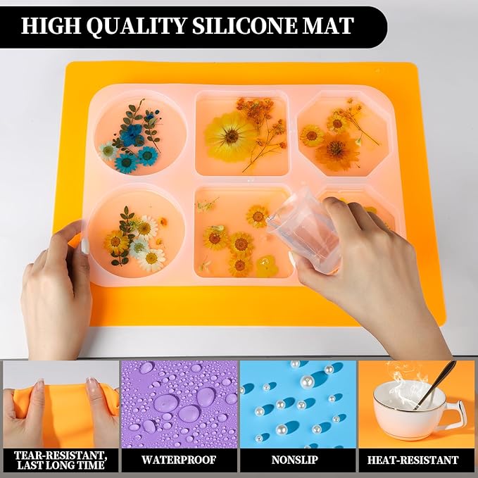 LEOBRO Silicone Mats, 3 PCS 15.7”x 11.7” Silicone Mats for Crafts, Resin Molds, Play Dough Mat for Resin, Clay, Craft Supplies, Orange & Purple & Blue