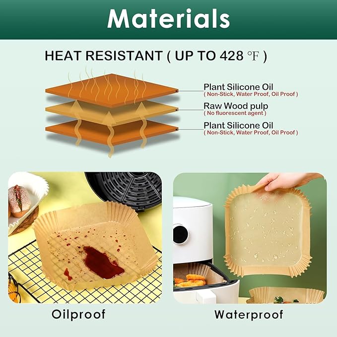 505 PCS Air Fryer Liners Disposable, 8 inch Square Parchment Paper Liners, Heavy-Duty Air Fryer Liners for 5-8 QT Basket, Non-Stick & Oil-Proof Parchment Paper for Microwave