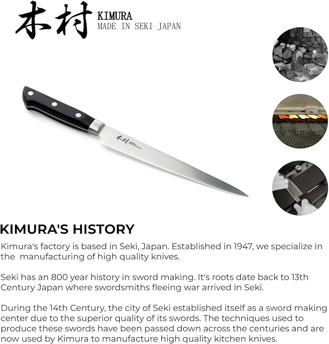 Kimura Slicer Knife, [Made in Japan], 8 inch Professional Chef Knife, Ultra Sharp High Carbon Molybdenum Stainless Steel Kitchen Knives, Chefs Knife with Ergonomic Handle - Japanese Carving Knife