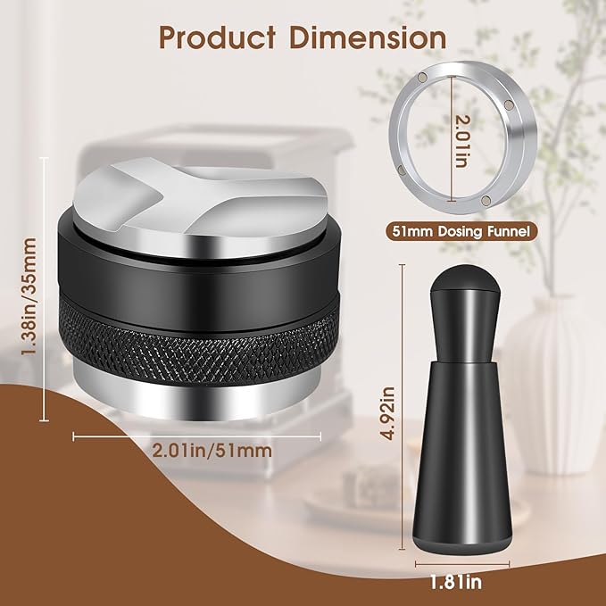 51mm Espresso Accessories Kit, Coffee Distributor and Tamper Leveler, WDT Tool and Dosing Funnel Set Fits Delonghi 51 mm Espresso Machines and Portafilters